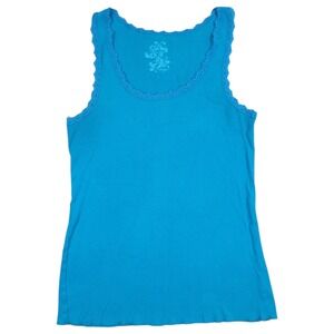 Rue 21 Y2K Tank Top Womens XL Blue‎ Lace Trim Cotton Casual Slim Fit Summer Cami
